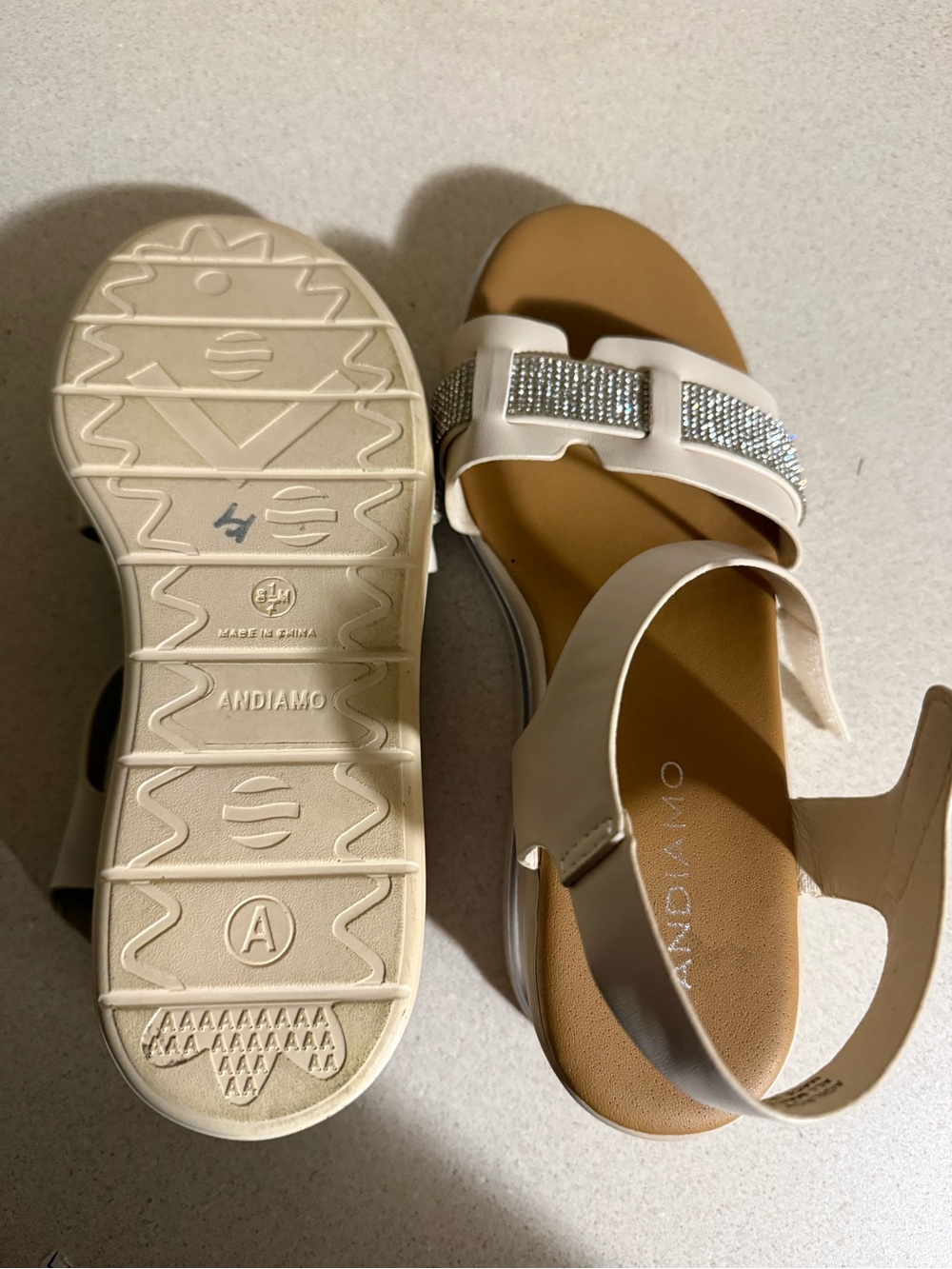 Andiamo White Rhinestone Strap Sandals Size 8.5